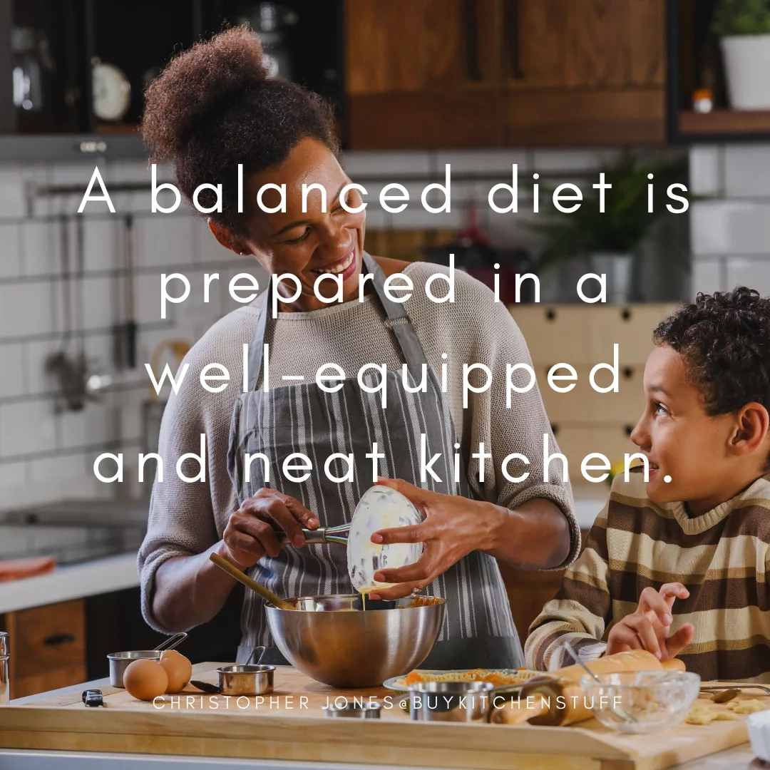 A balanced diet is prepared in a well-equipped and neat kitchen.