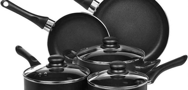 pots and pans set blue